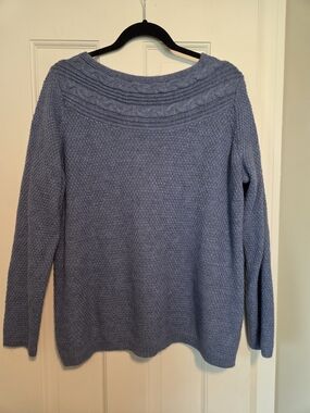 croft & barrow Size XL Light Blue Cable Yoke Crewneck Knit Sweater